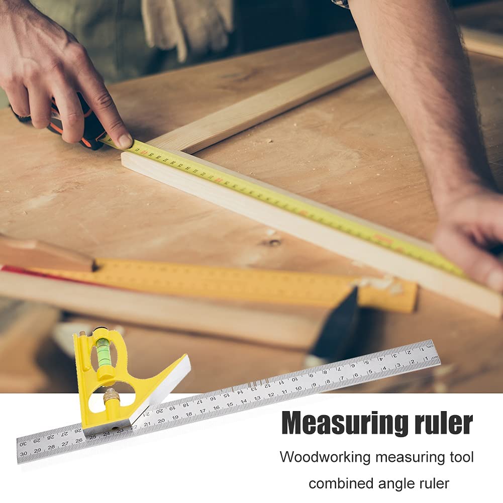 300mm Carpenter Adjustable Combination Square Angle Ruler Multifunctional Gauge with Bubble Level for Woodworking