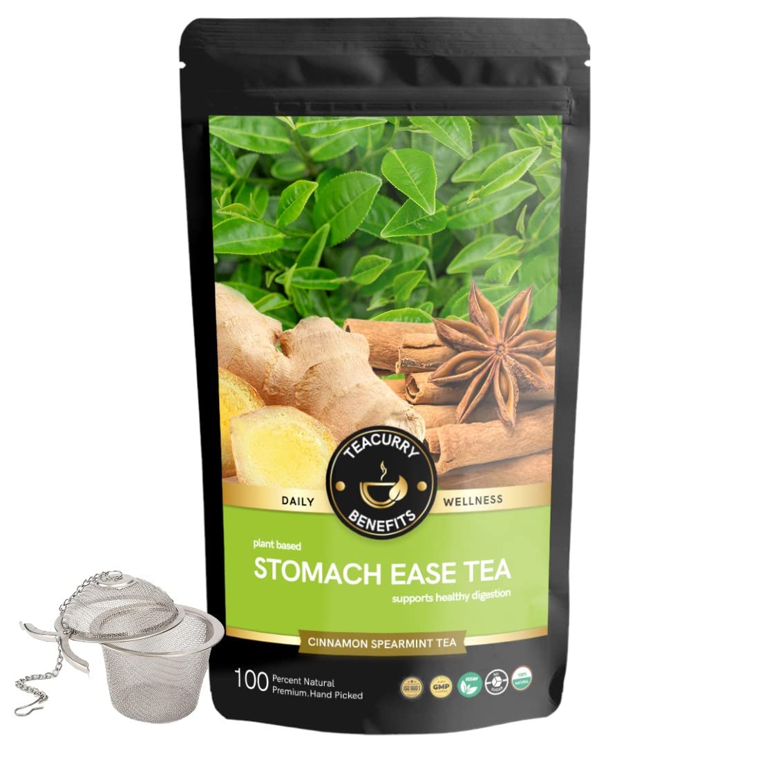 TEACURRY Digestion Tea - 100 Gram / 50 Cups + Infuser | Helps with liver detoxification, Soothes Stomach | Healthy Digestion Tea | 100% Natural | Stomach Ease Tea