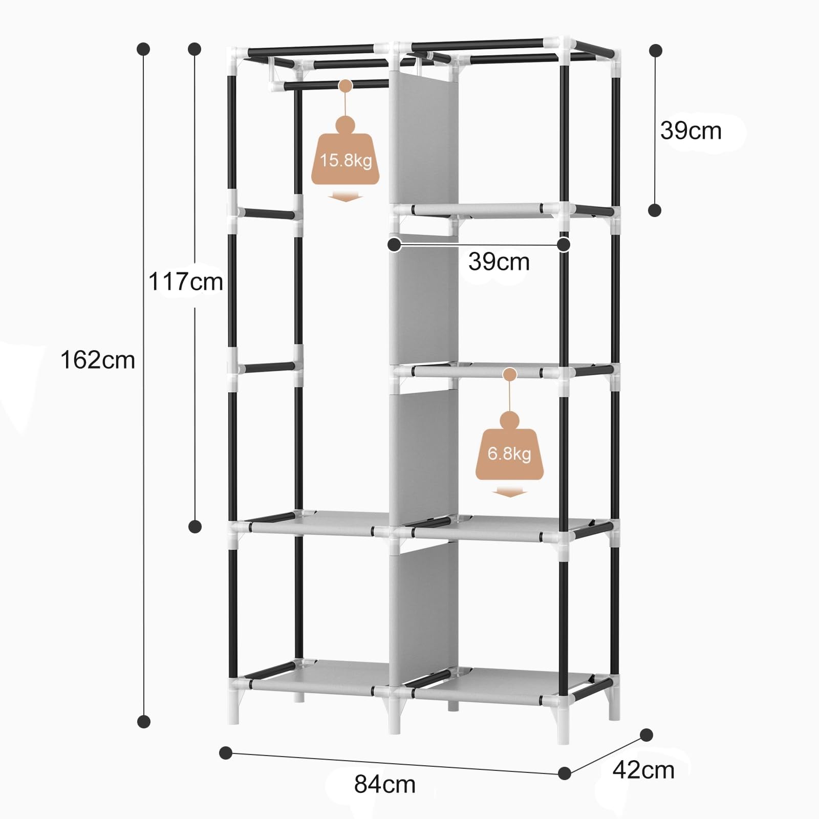 Vicye Armoire Chambre en Tissu, Armoire Penderie 2 Portes avec Barre de Suspension et Étagères, Penderie Tissu avec Housse pour Vestiaire Dressing Chambre (Noir, 84 x 42 x 162 cm)