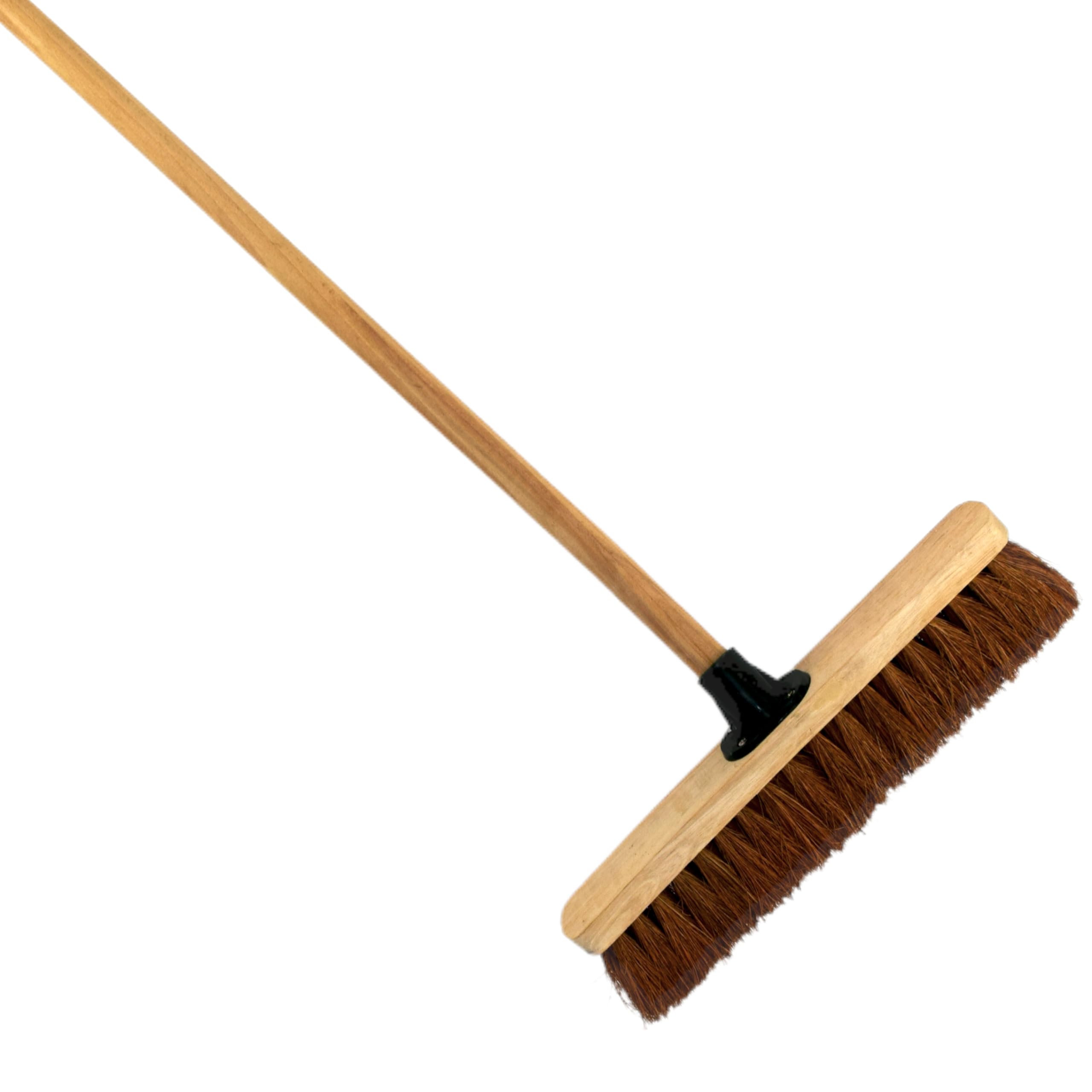 16-Inch Coco Broom with Wooden Handle - Soft Indoor Broom for Home, Kitchen - Brown
