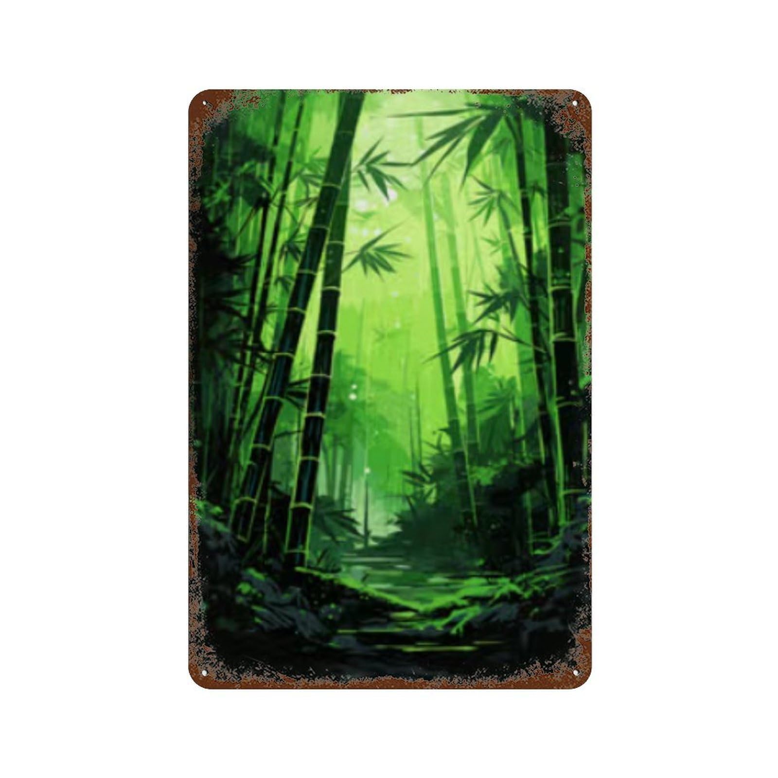 Green Bamboo 11.8"x7.9" Rust Effect Tin Sign, Industrial Home Decor for Living Room, Hallway And Home Decor
