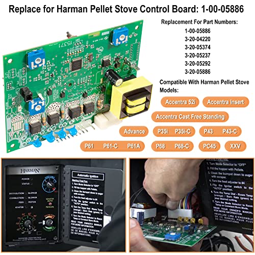 1-00-05886 Control Circuit Board Parts Fit For Harman Pellet Stove Accentra 52I, Accentra-Cast, Accentra Insert, Advance, Advance-2, P35I, P43, P61A, P68, Xxv, Replacement For 3-20-04220, 3-20-05886 #TOP2
