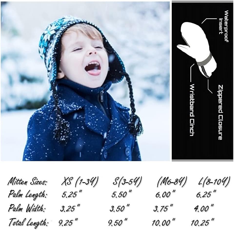 HIGHCAMP Kids Long Cuff Winter Snow Ski Mitten with Zipper Waterproof Gloves for Toddler Boys Girls - Image 7