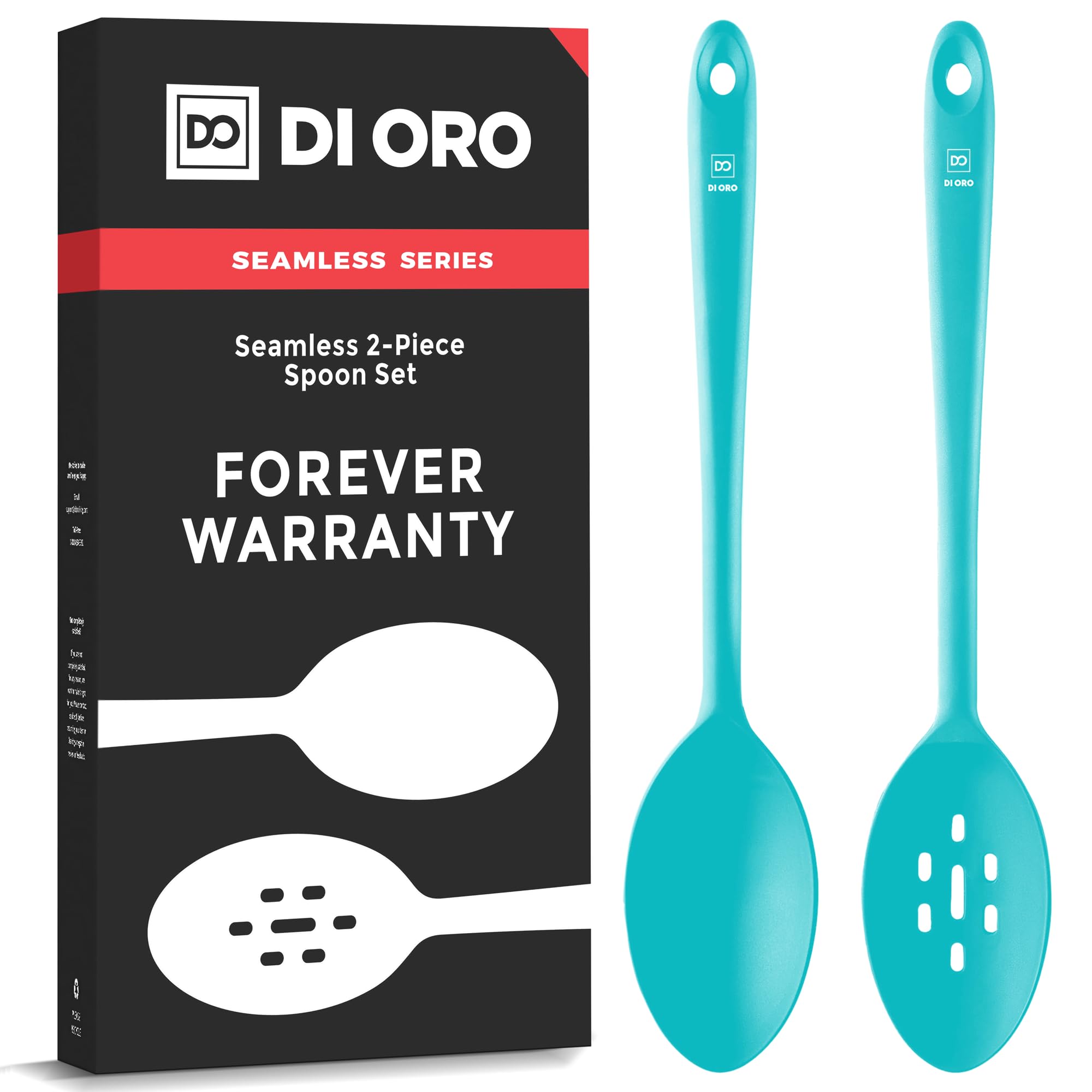 DI ORO Silicone Cooking Spoons - Large Mixing, Serving & Stirring - 600F Heat-Resistant Non-Stick - Big Solid & Slotted Basting Spoons - Dishwasher