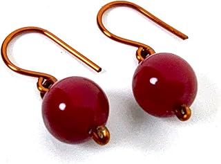 طقم حلقان متدلية قصيرة من النحاس والاحجار للنساء مجموعة فريدة الاكسسوارات نحاس مطلية مرجان احمر one size جاي سي جيميكوم