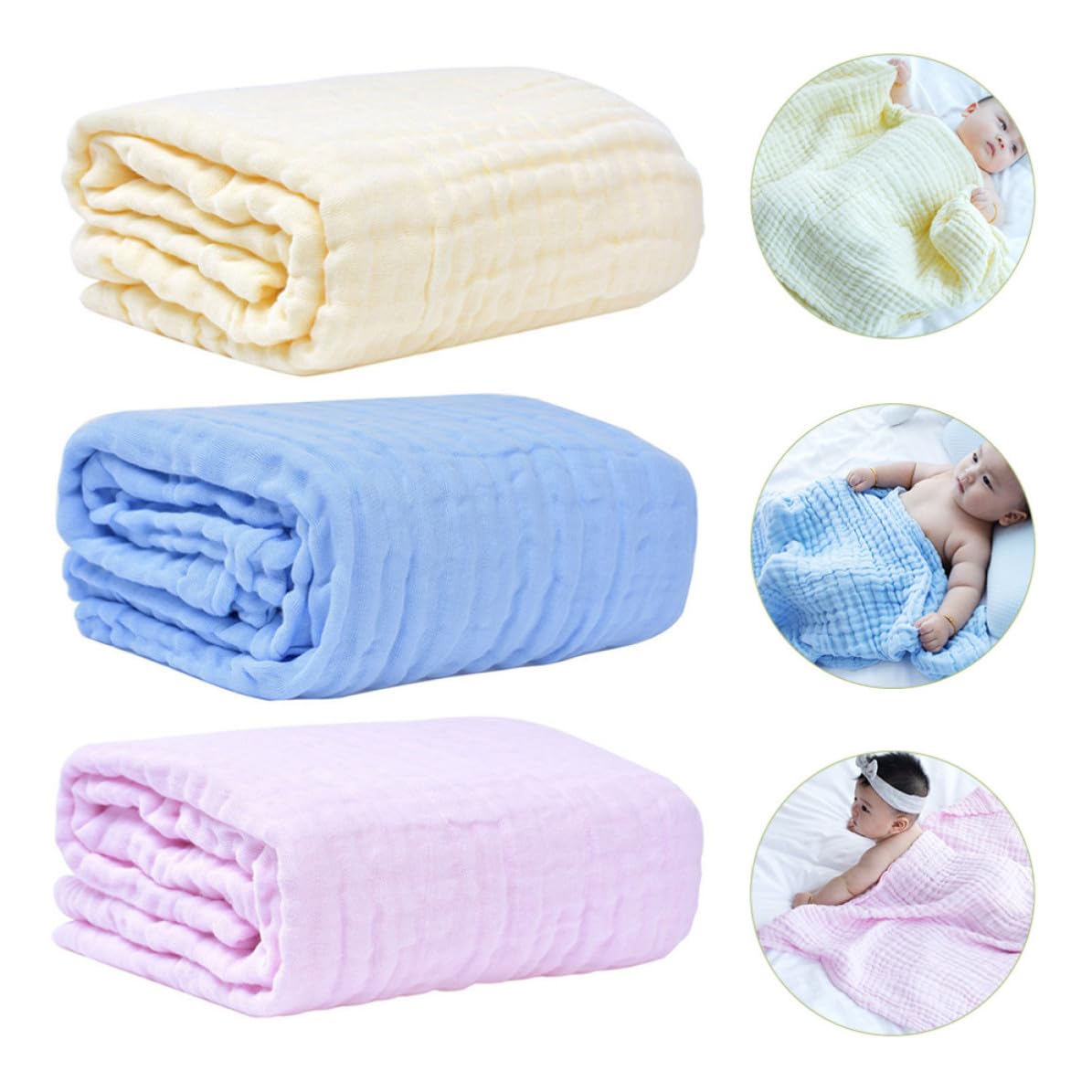 MERRYHAPY 3 Stück Unisex Babydecken aus Baumwolle Leichte und Warme Puckdecken für Drinnen und Draußen Praktische Babydecke als Kuscheldecke und Einschlagdecke