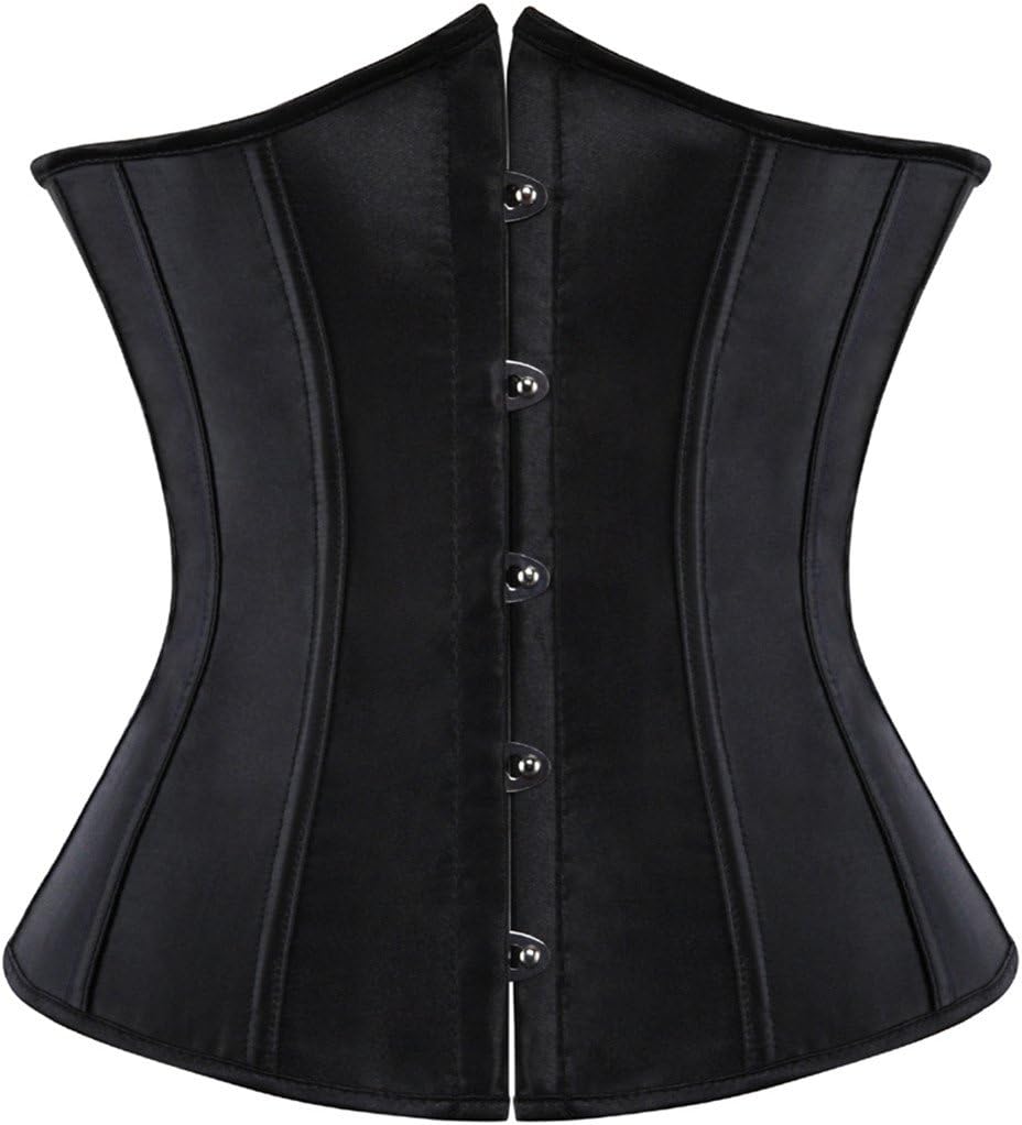 Black Satin Underbust Corset Waist Cincher lace up Boned Bodyshaper Lingerie Size 8-24 (S-UK-8)