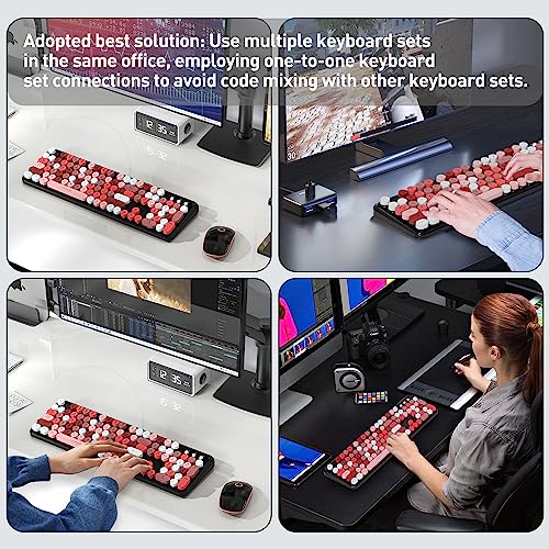Image of Retro Wireless Keyboard and Mouse Combo, Colorful Typewriter Style Round Key Keyboard, 2.4GHz Full Size Clicky Bubble Keyboard with Number Pad for PC Laptop Desktop Computer