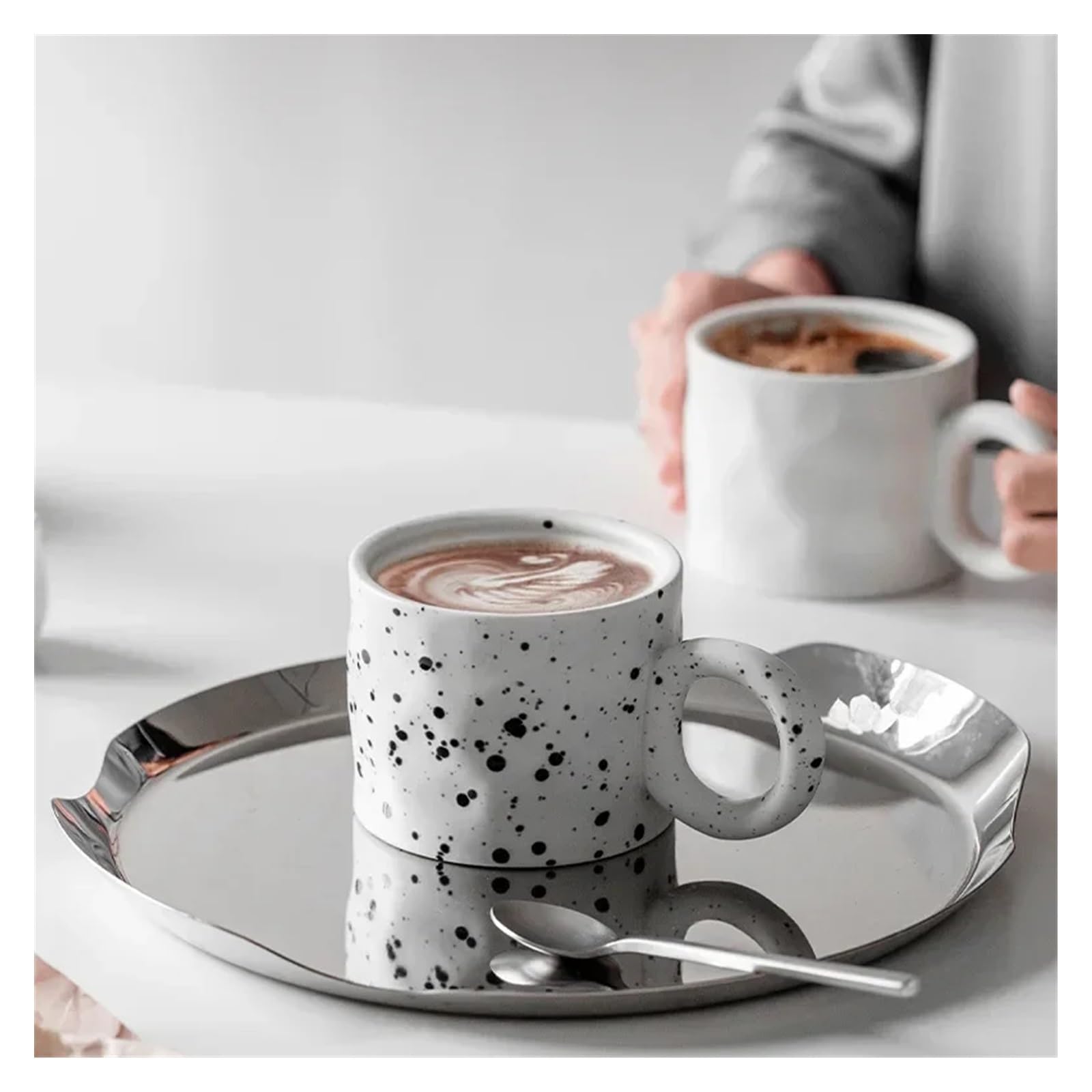 Tazas de café grandes de cerámica, Taza de café porcelana cerámica for desayuno, taza avena con asa anillo, multicolor, 450 ml(Green)
