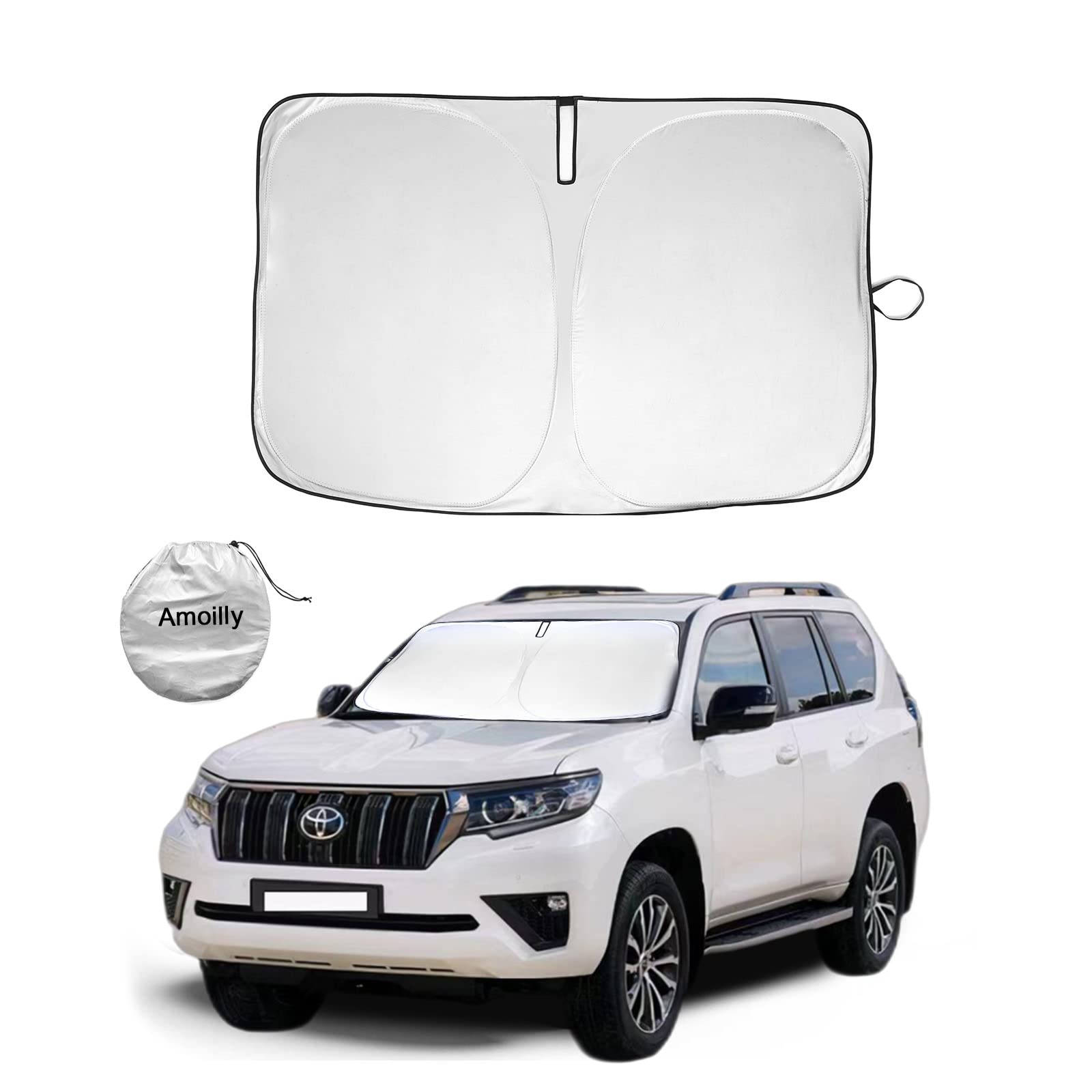 Amoilly Car Sun Shade for SUV &TESLA Windshield UV Block (White)