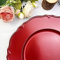 Vista 4 de Juego de 6 platos de carga rojos antiguos, platos de carga de 13" para platos de cena, platos de carga redondos de plástico a granel para bodas