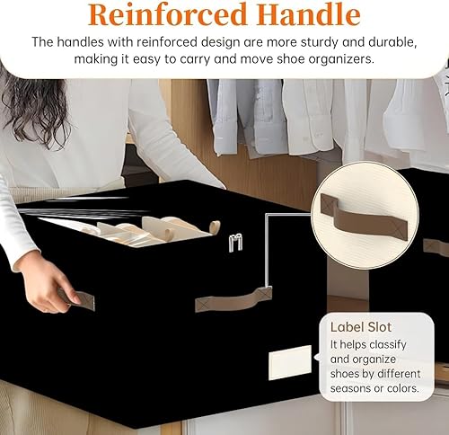 Miniatura 5 de Paquete de 3 organizadores de zapatos para armario, contenedores plegables de almacenamiento de zapatos, se adapta a hasta 24-48 pares, caja