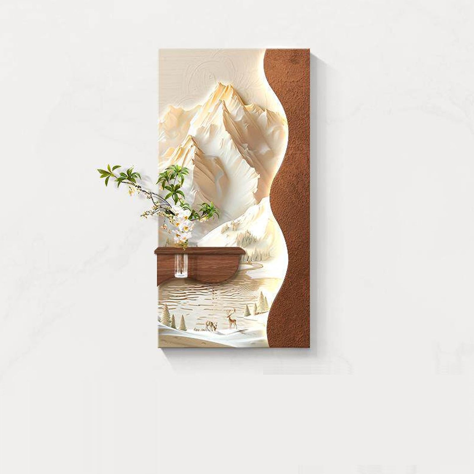 MDEUFYWEGB 3D LED Wall Art: Luxurious Abstract Sandstone Sculpture (Featuring Faux Greenery) — Decorative Art for Living Rooms, Entryways, and Hallways(A,60 * 120cm/23.6 * 47.2in)