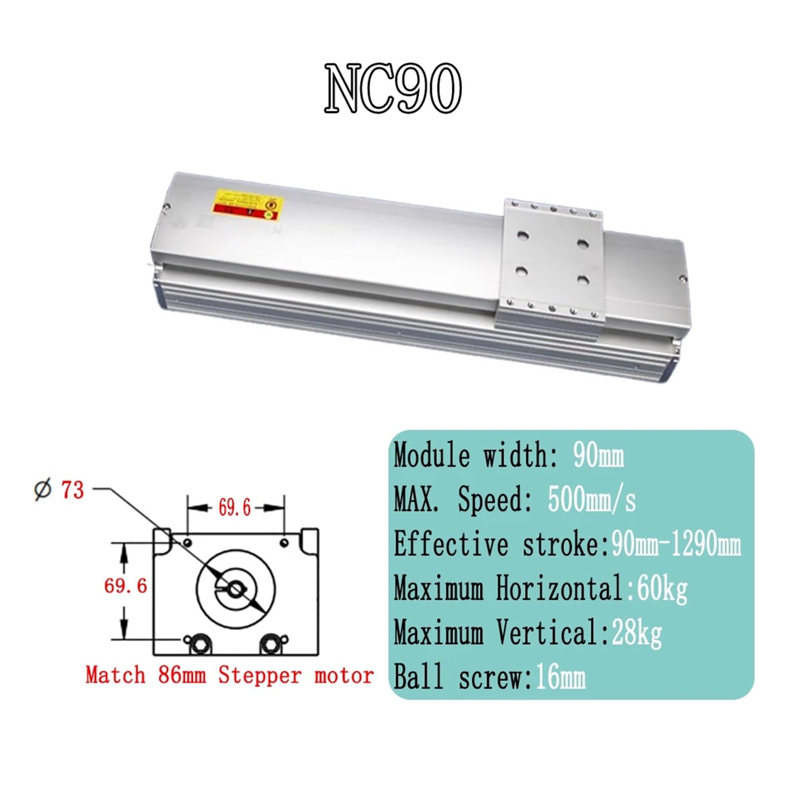 Podwójna liniowa szyna prowadząca NC90 do elektrycznego stołu przesuwnego ze śrubą SFU1605/1610 (86 wspornik silnikowy, SFU1605-990mm)