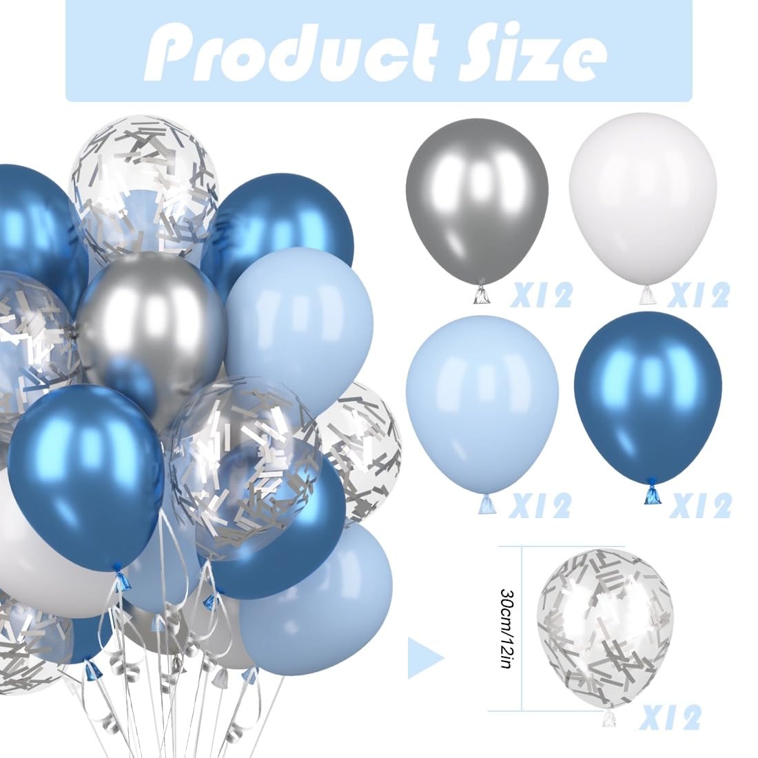 60 Ballons Bleus Métallisés Argent - 30,5 Cm Pour Fête, Anniversaire, Mariage - Idéal Hélium & Décoration