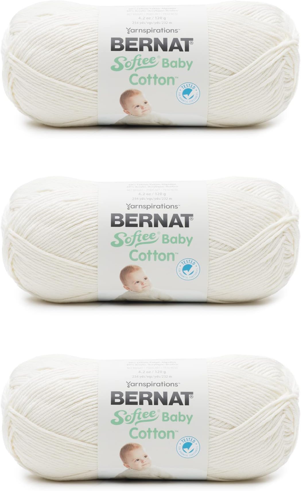 Softee Baby Cotton Cotton Yarn - 3 Pack of 120g/4.25oz - Blend - 3 DK (Light) - 254 Yards - Knitting/Crochet