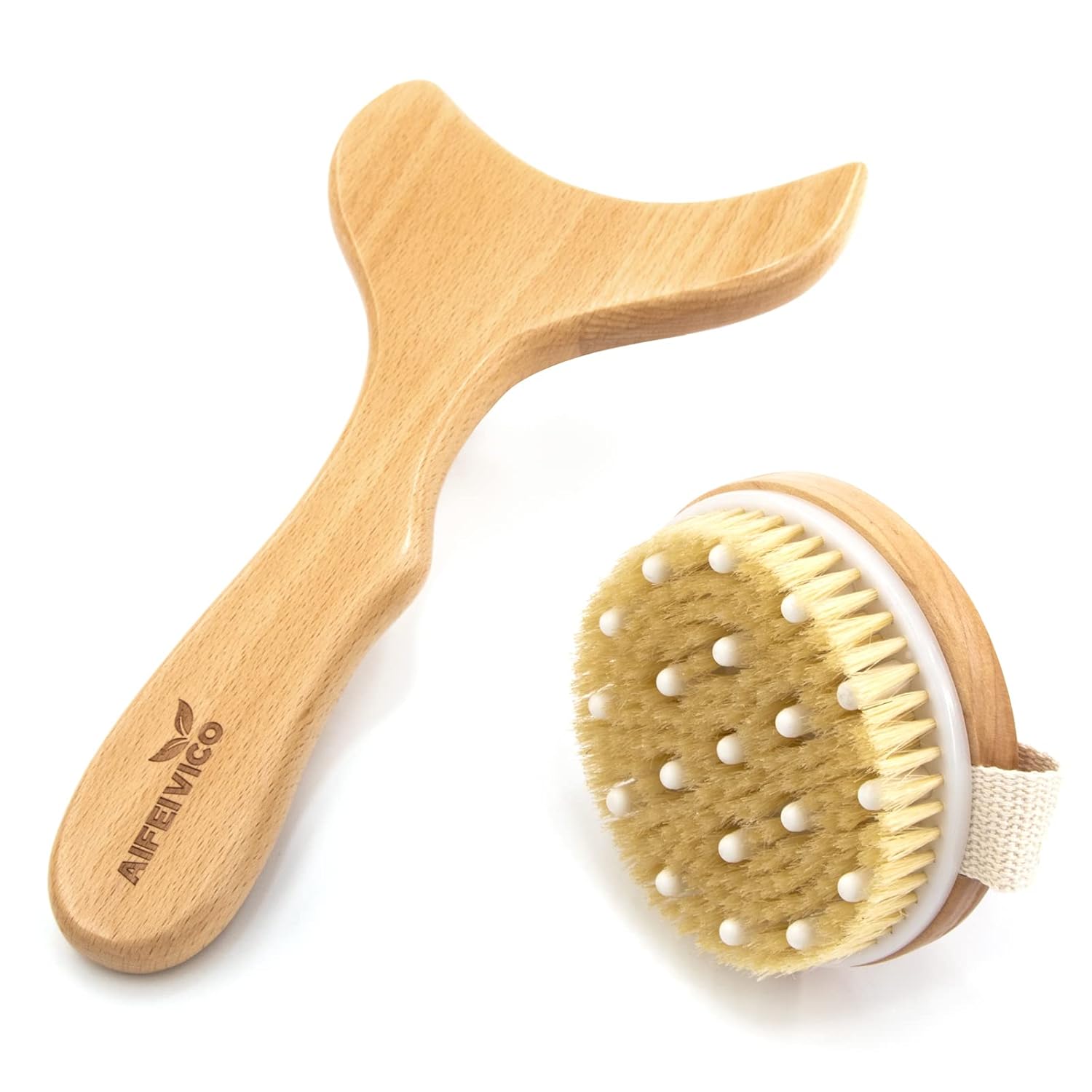 Lymphatic Drainage Paddle & Dry Brushing Body Brush, Wood Body Gua Sha Tool with Dry Skin Brush, Lymphatic Massage Paddle for Anti Cellulite - Body Shaping Contouring Sculpting