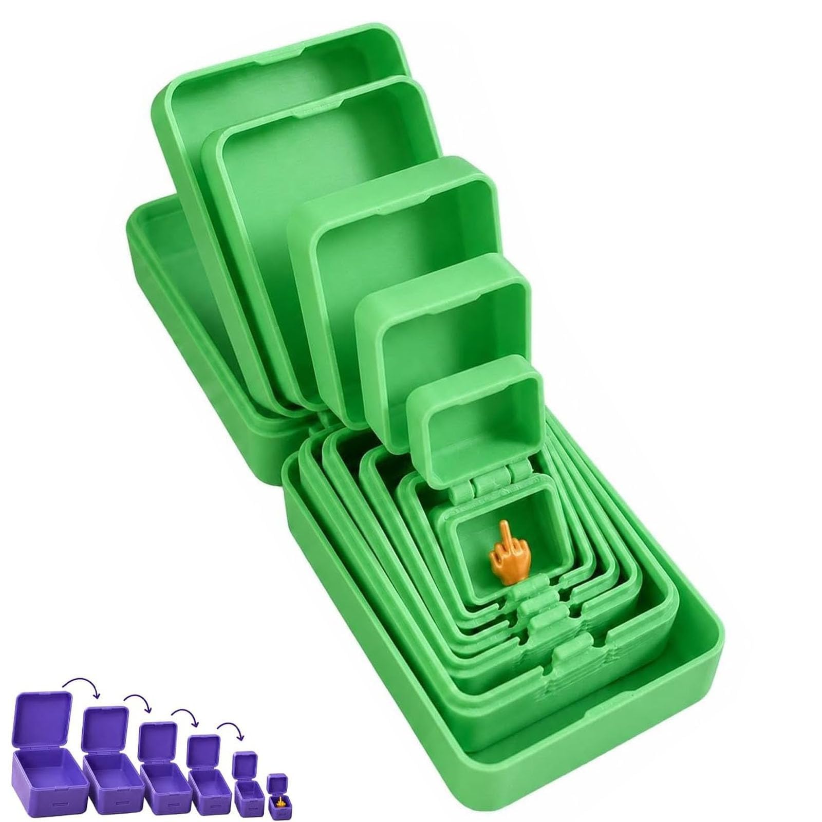 6 Layer Prank Nesting Box with Secret Surprise Middle Finger，Green