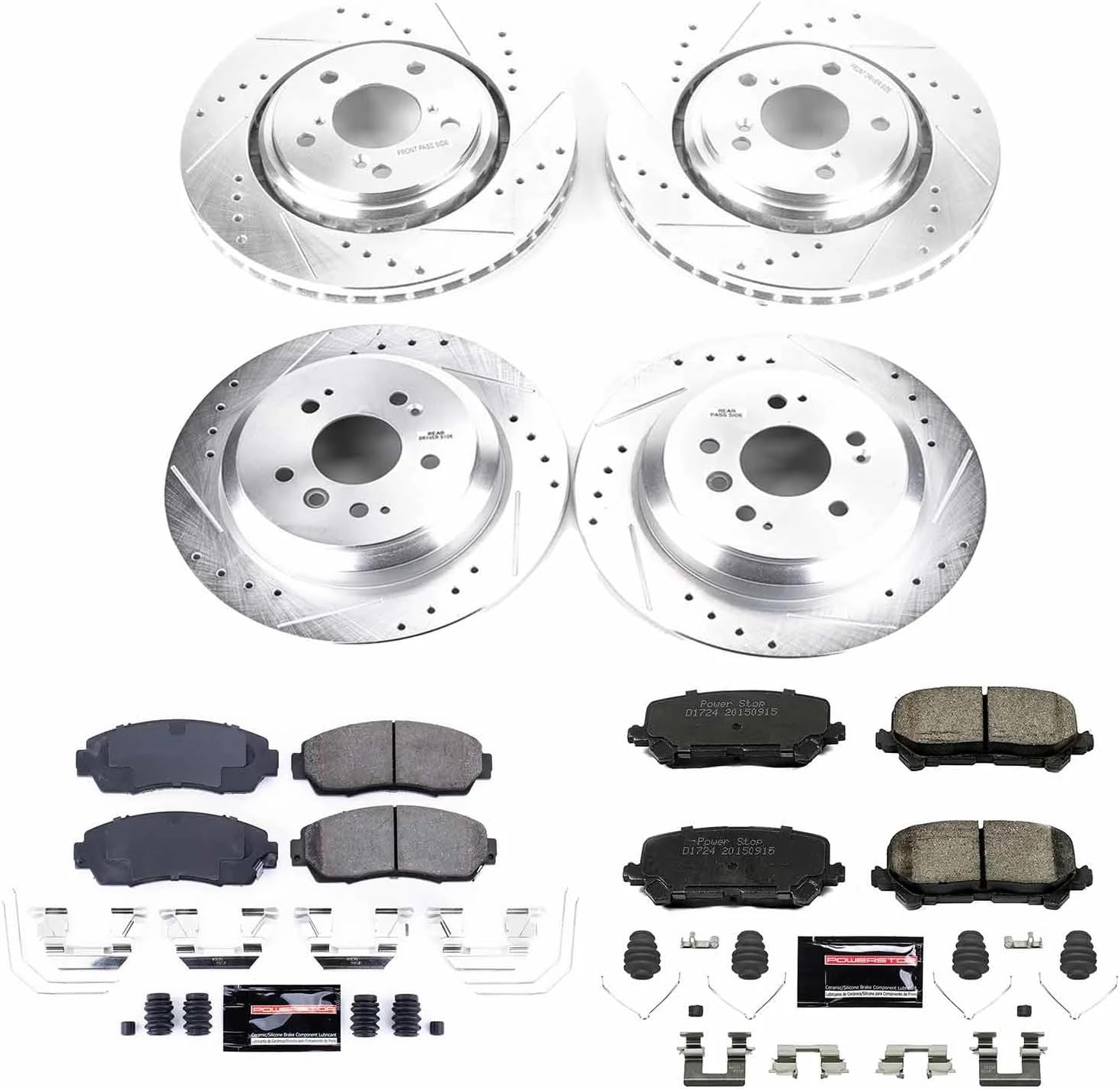 PowerStop Front and Rear Brake Kit For Honda Passport 2019-25 - Drilled and Slotted Disc Rotors with Ceramic Brake Pads Replacement, K8613