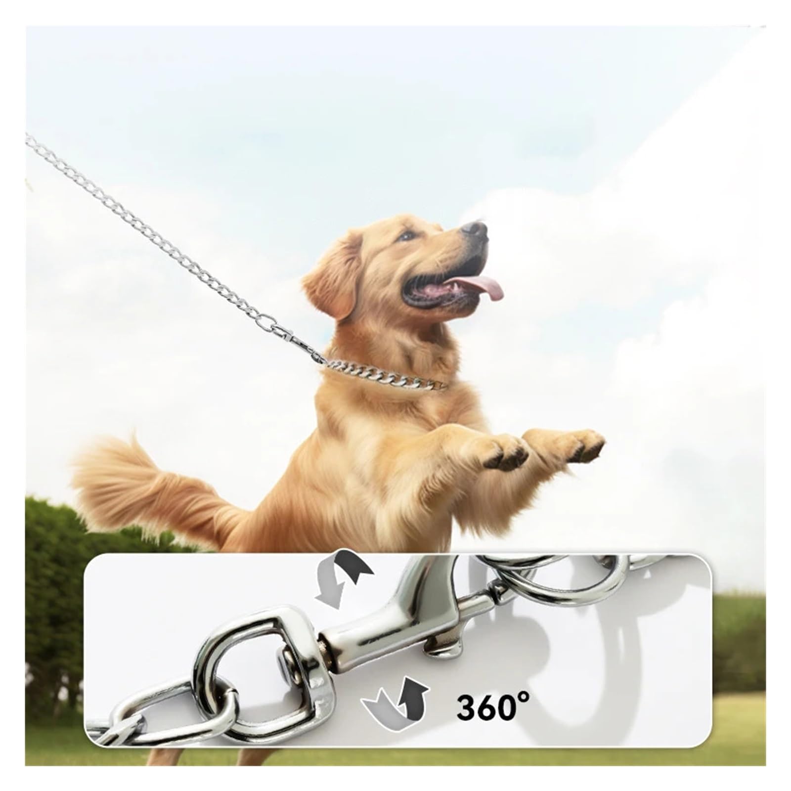Guinzaglio per cani in metallo resistente, anti-morso, con manico morbido, per razze medie e grandi (rosso, 3 mm)