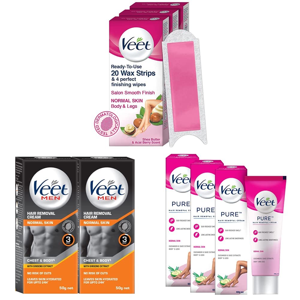 Buy Veet Full Body Waxing Kit Strip For Normal Skin 20 Strips & Hair