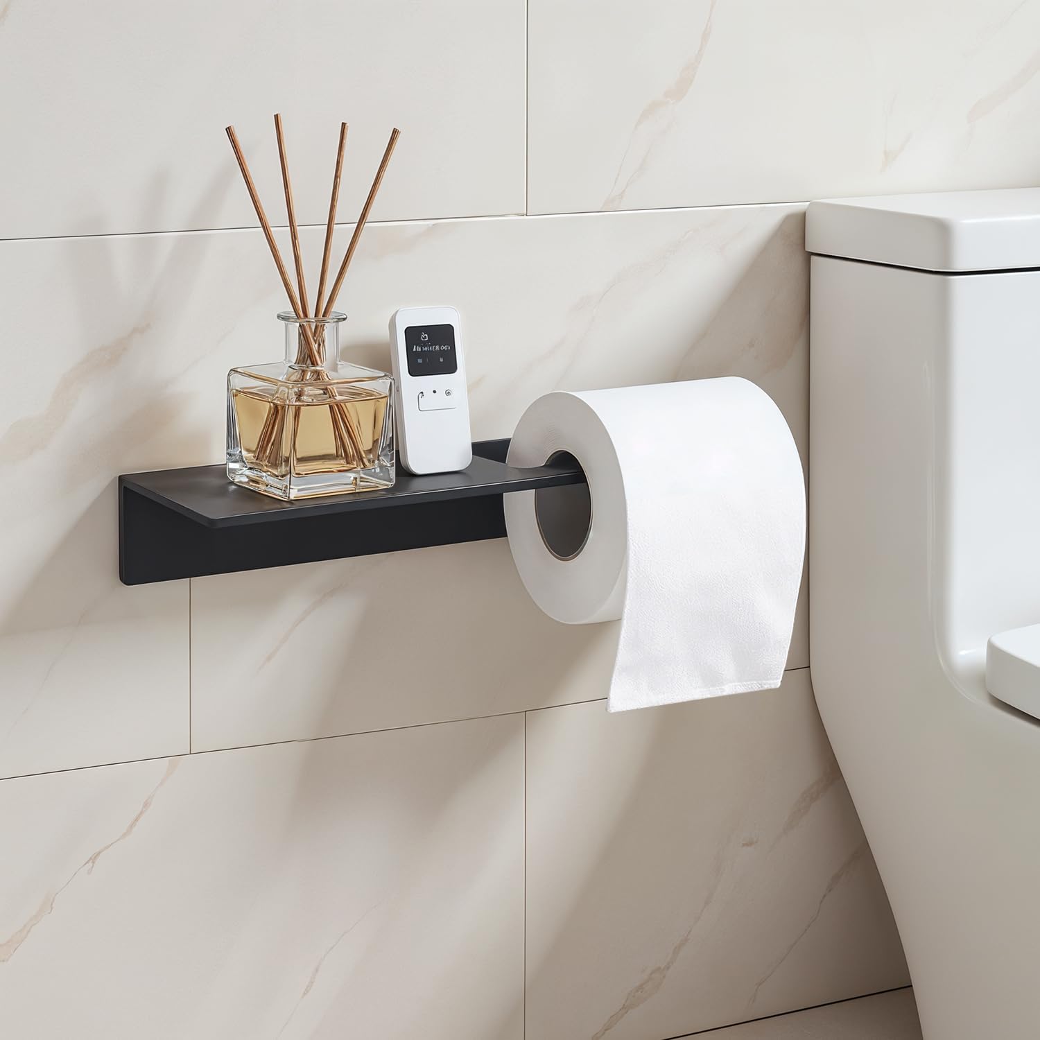 Toilet Paper Holder with Phone Stand - Holds Jumbo Rolls.Self Adhesive or Screw Wall Mounted,Two Installation Methods for Bathroom, RV, Kitchen, Restroom (Large)