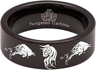 Tungsten Carbide Tribal Bull Ring Animal Inspired Wedding Band Anniversary Ring for Men and Women 8mm