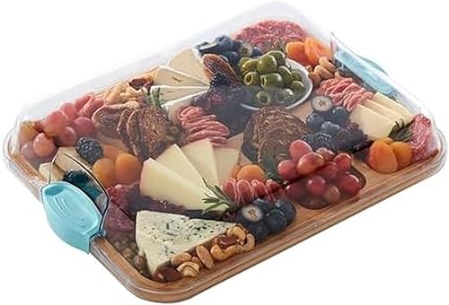 Miniatura 52 de Farberware Build-A-Board Tabla de cortar de bambú con compartimentos integrados y tapa de bloqueo transparente, asas negras, charcutería, bandeja