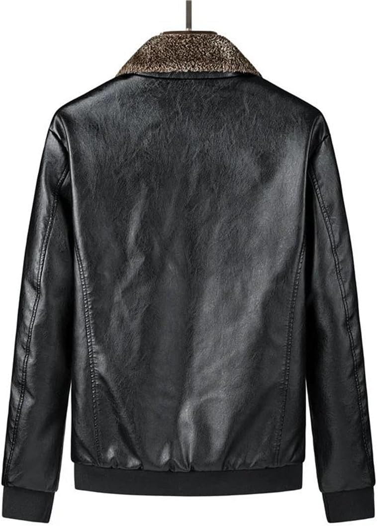 Men's Winter Pu Leather Jackets Fur Collar Motorcycle Thick Warm Faux Jacket Coat