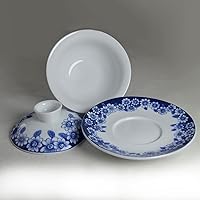 Vista 4 de Gaiwan - Juego de té chino de gongfu de 6 onzas, tazas de té de porcelana azul y blanca, taza de té de cerámica con sopera de cerámica, cuenco