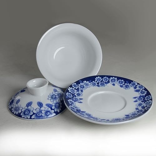 Miniatura 4 de Gaiwan - Juego de té chino de gongfu de 6 onzas, tazas de té de porcelana azul y blanca, taza de té de cerámica con sopera de cerámica, cuenco con