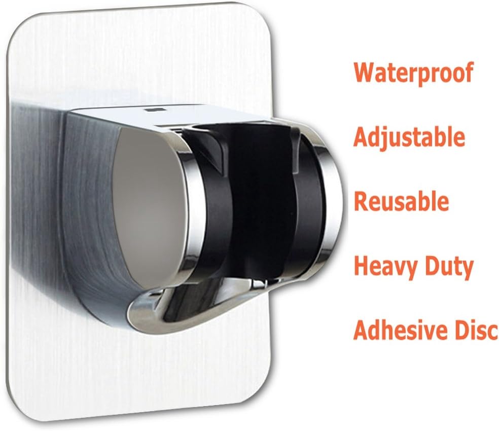 ABS Adjustable Shower Head Holder Self Adhesive Handheld Shower Holder With Adhesive 3M Stick Disc,, Heavy Duty, Waterproof, Wall Mount Bathroom Not for Big Shower Head Mind The Size