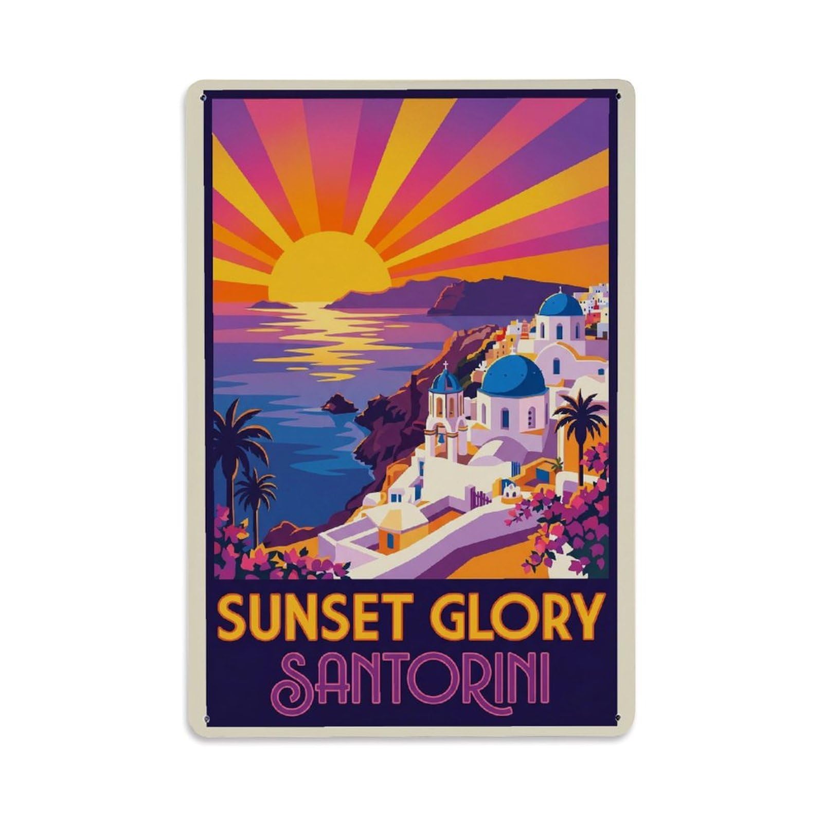 Gead 8X12inch Style Vintage Travel Santorini Sunset Glory Metal Tin Sign