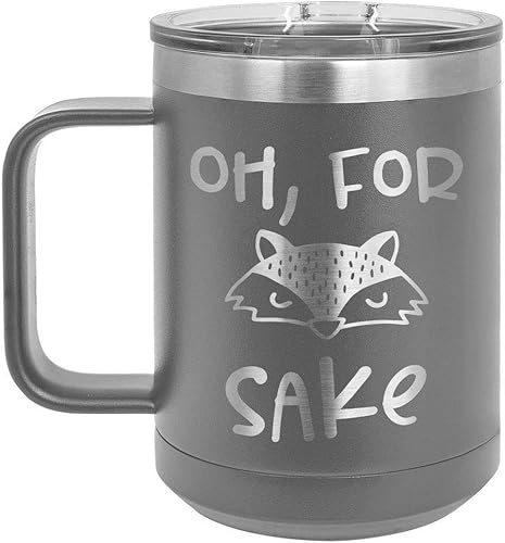 Miniatura 1 de OH FOR FOX SAKE Gris 15 oz Taza de café wtapa deslizante  Taza de café de viaje aislada  Ideas de regalos de cumpleaños o Navidad de mujeres u