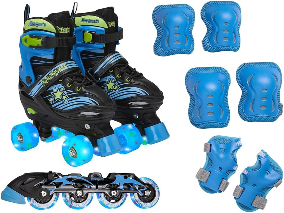 Black Combo Skates (M) + Blue Protective Gear