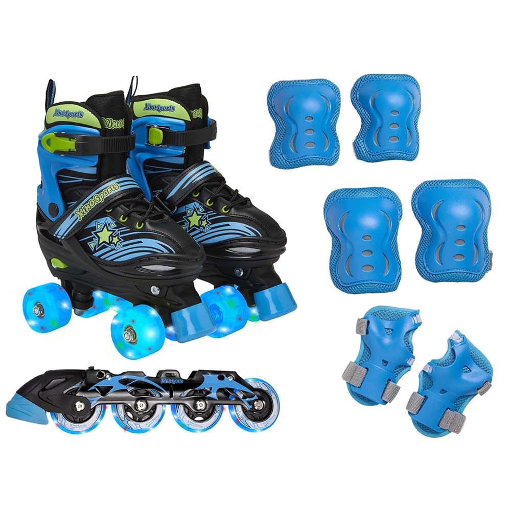 Black Combo Skates (M) + Blue Protective Gear