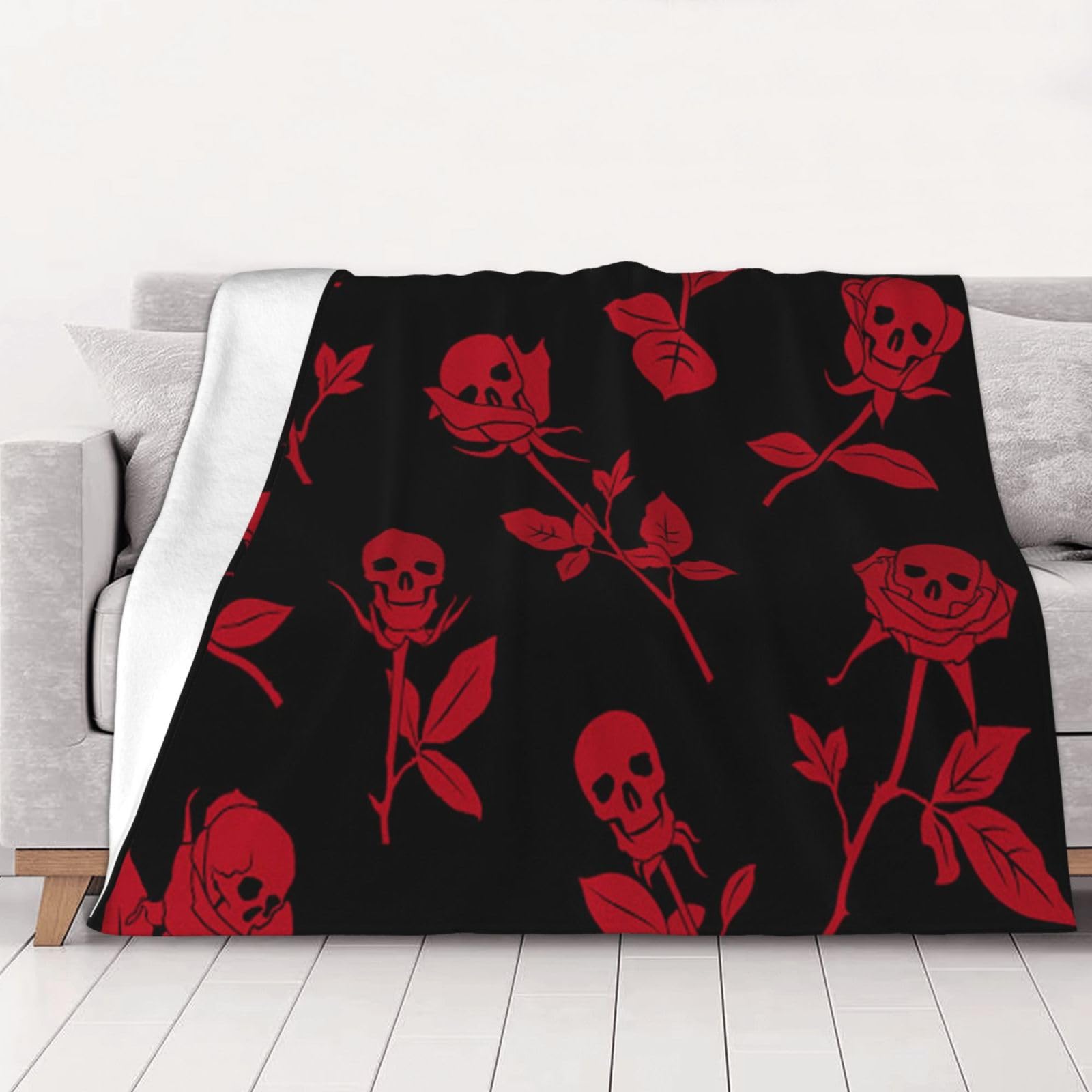 AUBKFELD Skull rose Printed Flannel Blanket 102x76 CM, Soft & Warm Throw Blanket for Sofa/Couch/Bed/Car, Gifts for Audlts Women Men