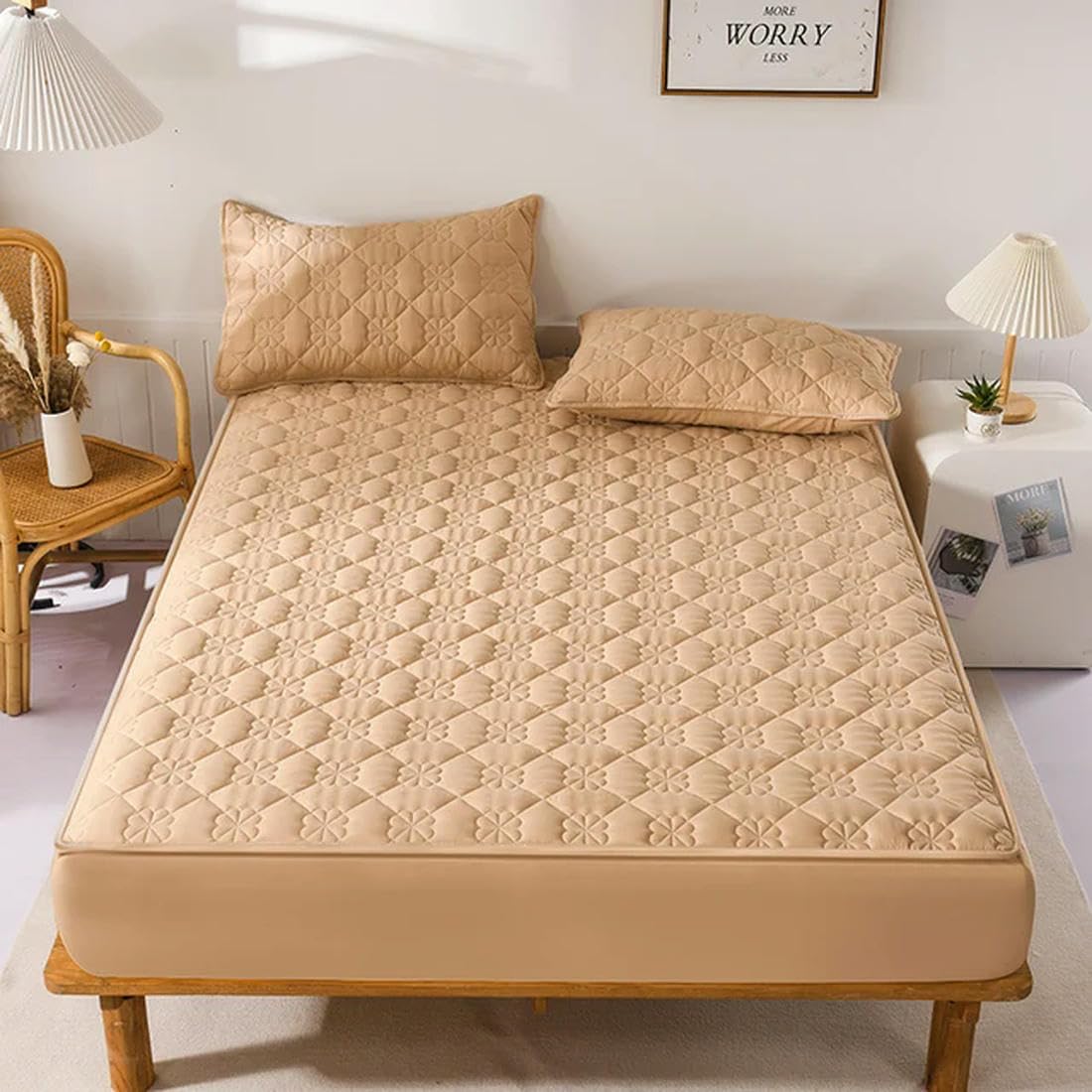Sábana Bajera Impermeable de Colores sólidos, Fundas de colchón Ajustables, Cuatro Esquinas con Funda de Almohada con Banda elástica, 1 Uds.