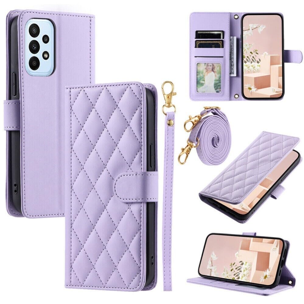 Étui pour Samsung Galaxy A52S 5G violet résoud les chutes avec sa lanière et son rabat