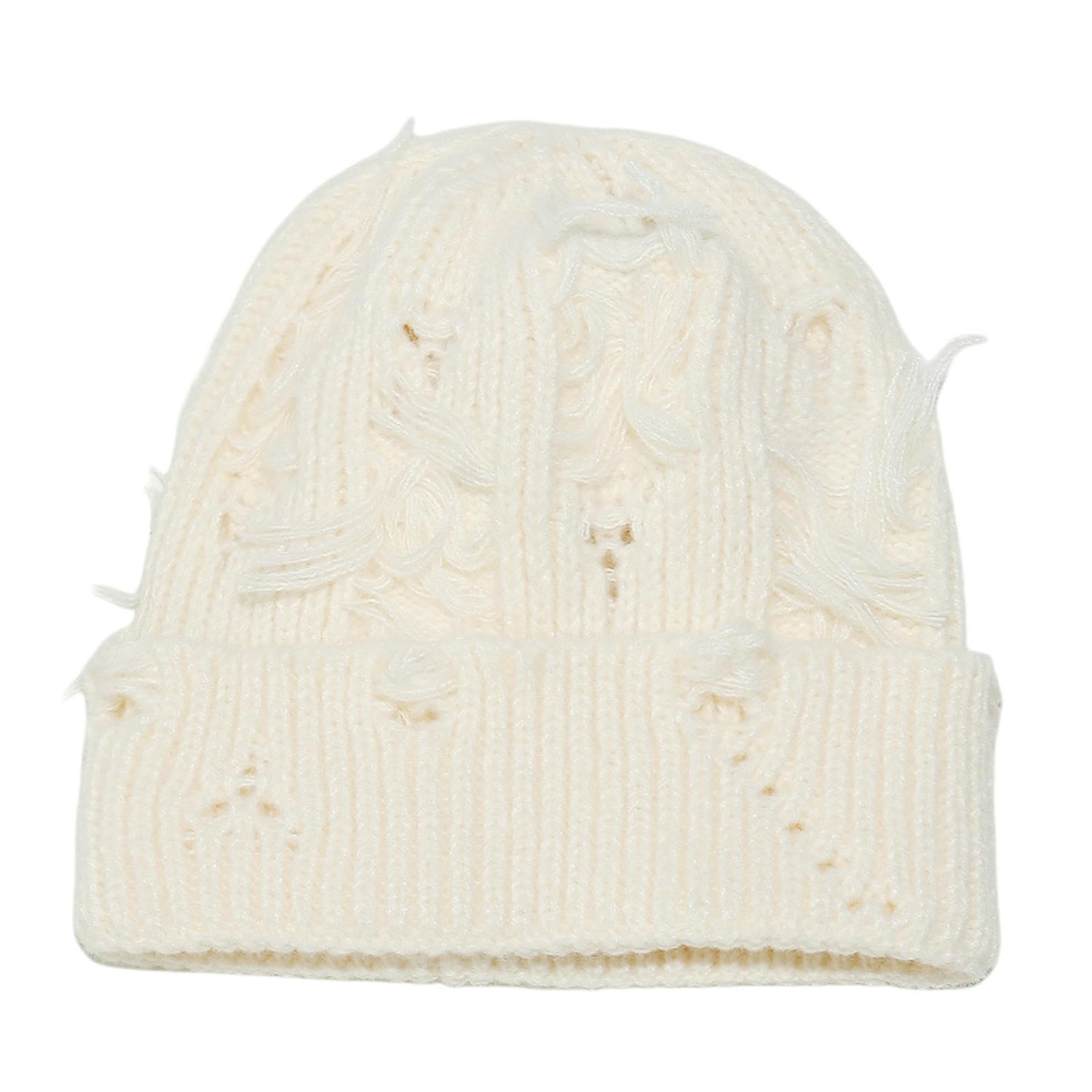Gorro de punto diseño de nicho desgastado con rotos de moda urbana beis