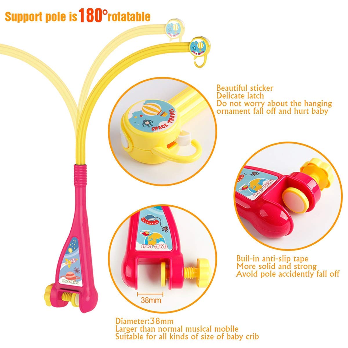Magicwand® R/C ABS Plastic Baby Bed Musical Cot Rotating Projection Toy【3 Months & Up】【Pack of 1】【Multi-Colored】 - Image 4 thumbnail