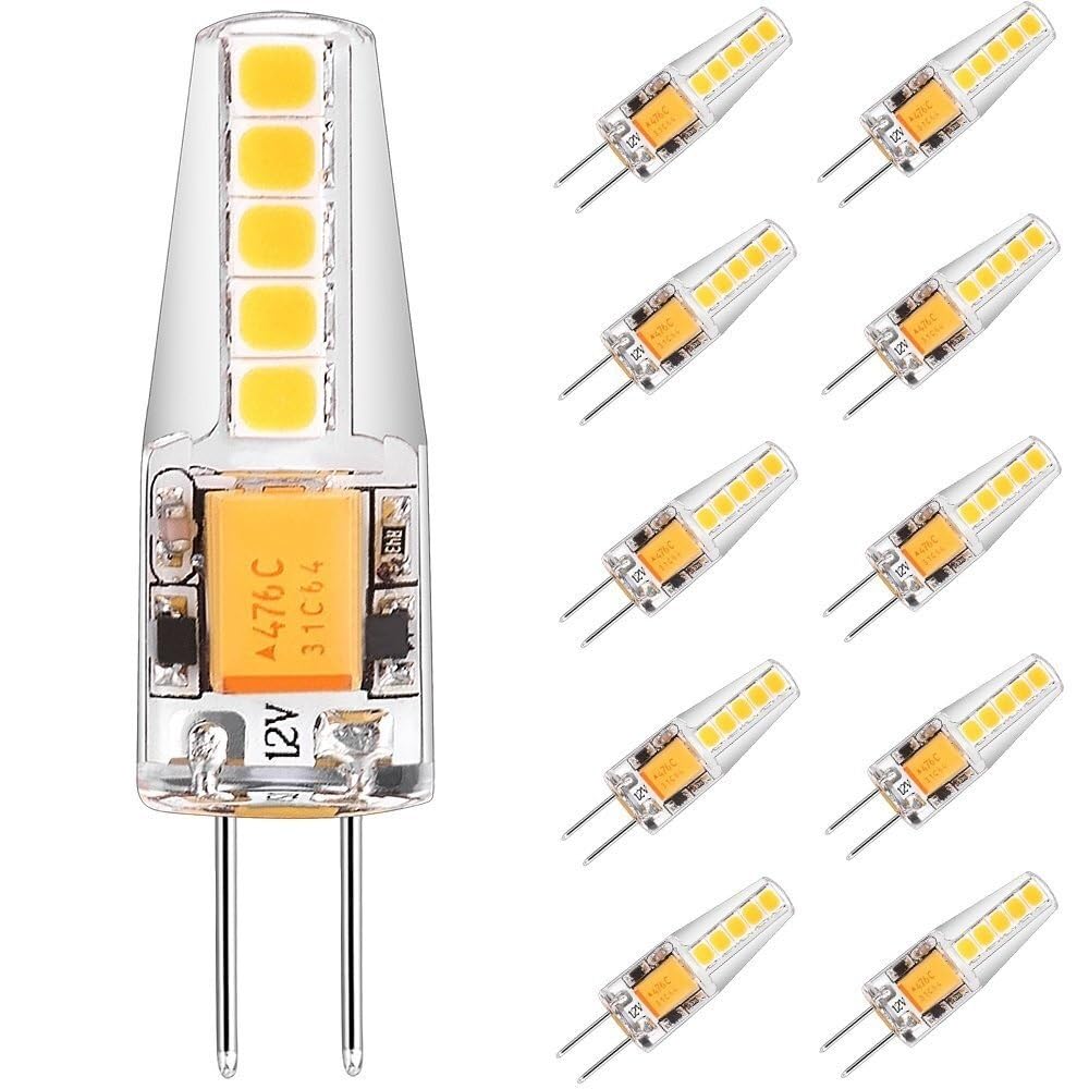 AGIPS Household lights 6/10Pack AC/DC 12V G4 Bi-Pin Base LED Light Bulb Non-Dimmable 2.5W 20W Halogen Replacement Led Light Bulb 360 Degree low voltage bulbs