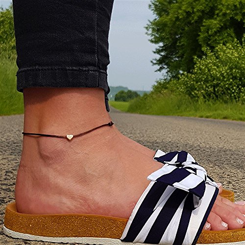 Selfmade Jewelry Anklet With Heart Rosegold - Brown Foot Chain Beach Jewelry Handmade Ankle Bracelet Woman Girls Adjustable Size Including Jewelry Bag (Rosegold-Brown) #TOP7
