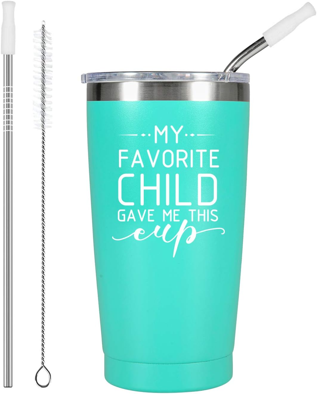 ElegantPark Gifts for Mom Dad from Kids Mom Tumbler with Straw Mother's Day Gifts for Mom from Daughter Son Gifts for Parents My Favorite Child Gave Me This Cup Birthday Coffee Tumbler Mint 20 OZ