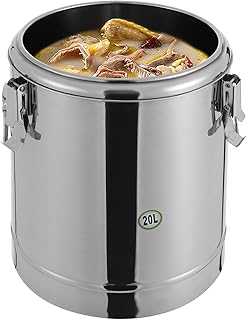 Transport Thermobehälter für Essen, 10/20/30L Gastro Warmhaltebehälter Isolierter Edelstahl Thermobox Hält Essen 12h Kalt & Warm, Versiegelter Eimer mit Deckel für Nudeln, Suppe (29.5x29.5x38cm 20L)