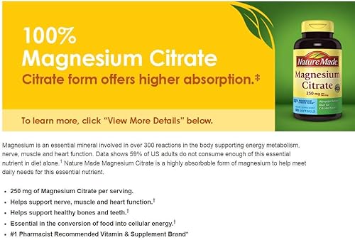 Miniatura 9 de Nature Made Softgels citrato de magnesio 250 mg 120 cuentas para soporte de nutrición los envases pueden variar