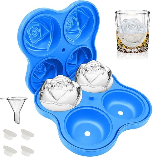 CAMKYDE Bandeja para cubitos de hielo rosa de 2.5 pulgadas 1 molde + 1 embudo + 4 tapones, molde de silicona para cubitos de hielo de 4 cavidades