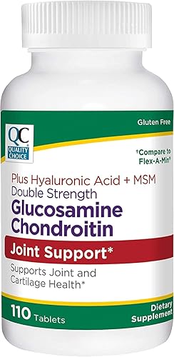 Quality Choice Glucosamina condroitina de doble fuerza + ácido hialurónico, tabletas MSM, 110 botellas de apoyo para las articulaciones
