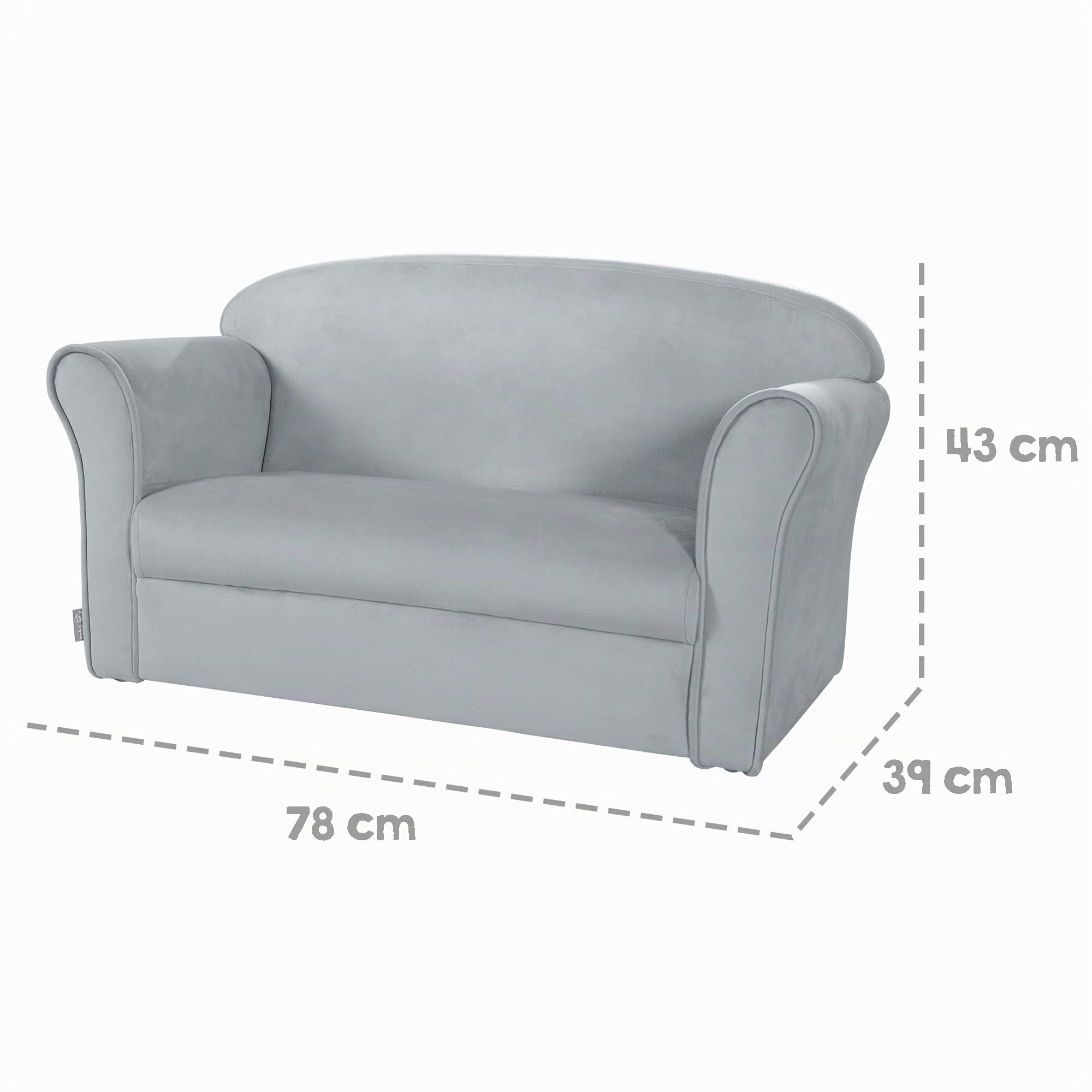 roba Canapé Enfant en Velours Lil Sofa - 2 Places - Fauteuil Club avec Accoudoirs Confortables - 78 x 40 cm - Facile à Nettoyer - dès 18 Mois - Gris
