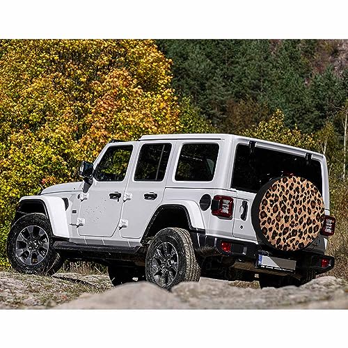 Image of Leopard Spare Tire Cover Cheetah Texture Wild Animal Fur Pattern Weatherproof Universal Wheel Protectors Camper Tire Covers for Trailer Rv Travel(17 inch)